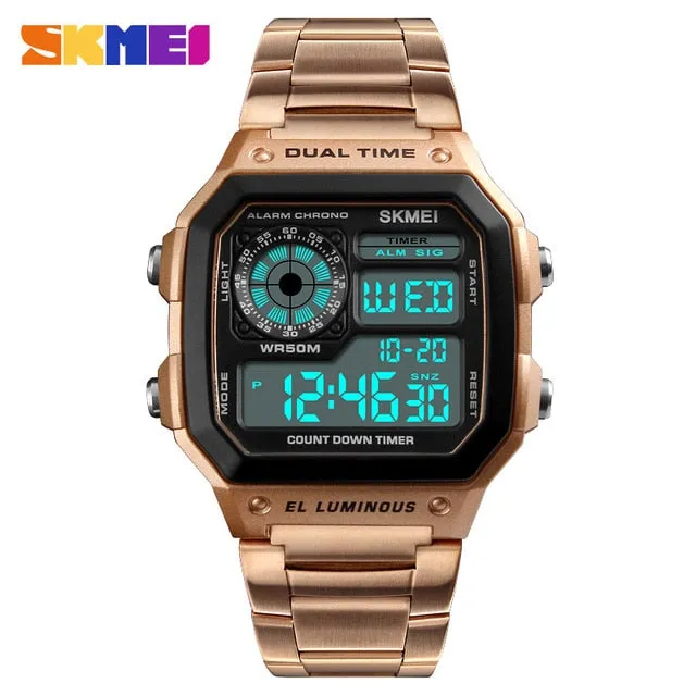 SKMEI Business Men Watches Waterproof Sport Watch Stainless Steel Digital Wristwatches Clock Relogio Masculino Erkek Kol Saati