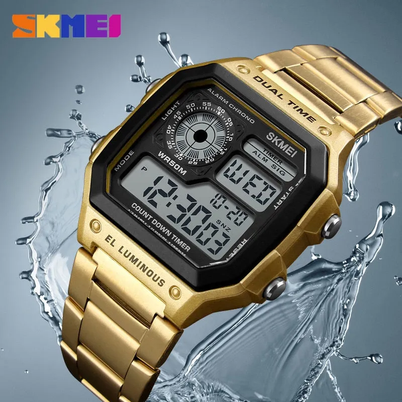 SKMEI Business Men Watches Waterproof Sport Watch Stainless Steel Digital Wristwatches Clock Relogio Masculino Erkek Kol Saati