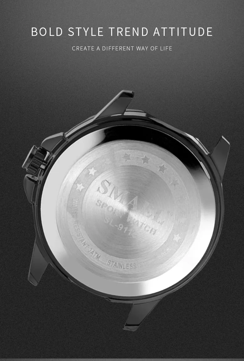 SMAEL Watch Men Fashion Sport Calendar Quartz Wrist Watch Classic Black Leather Waterproof Watches Luxury Military Male Clock
