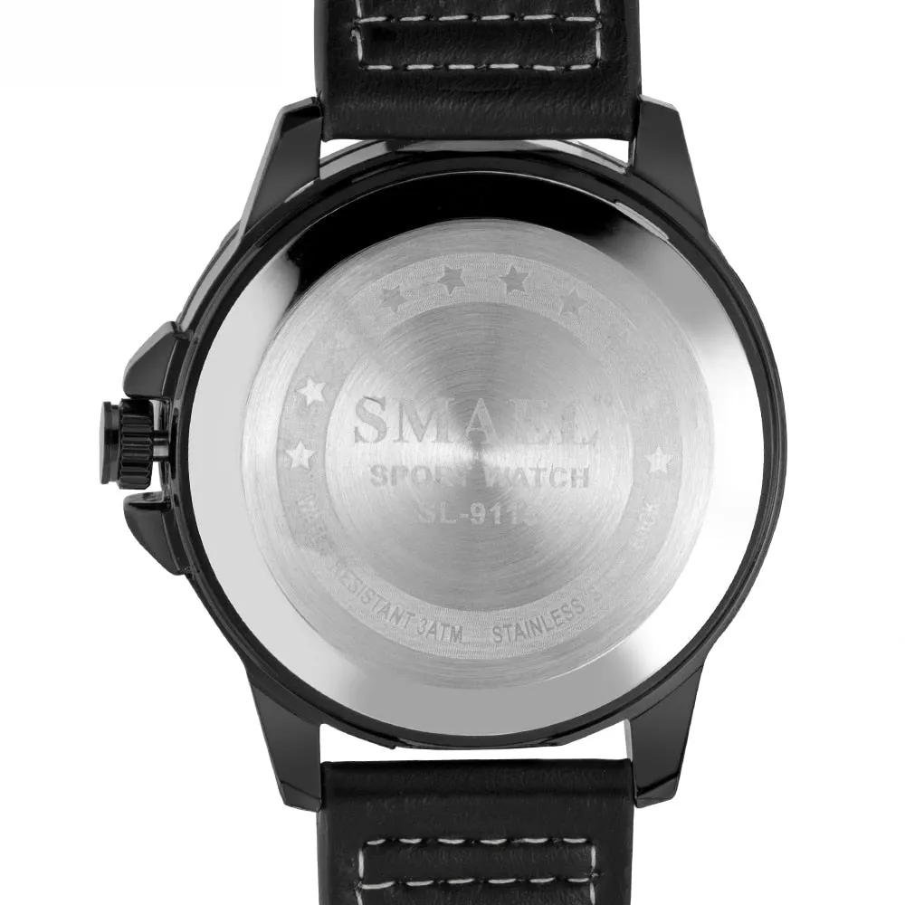 SMAEL Watch Men Fashion Sport Calendar Quartz Wrist Watch Classic Black Leather Waterproof Watches Luxury Military Male Clock