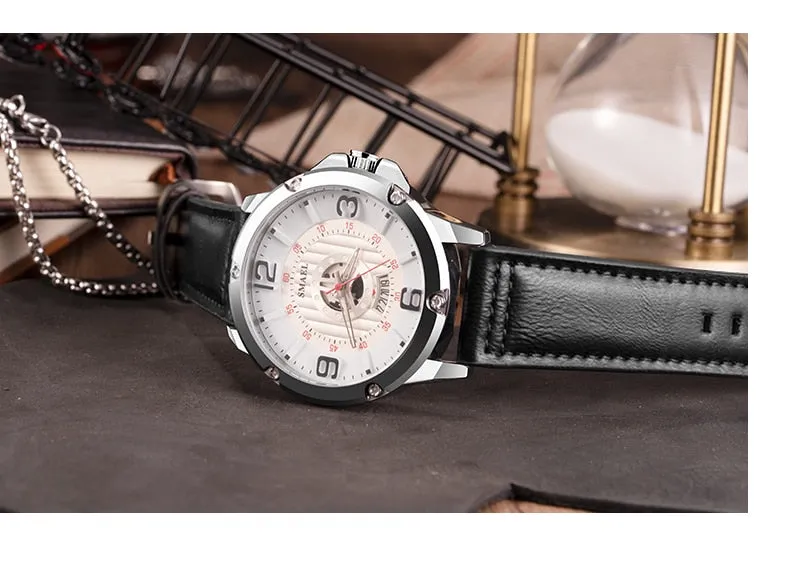 SMAEL Watch Men Fashion Sport Calendar Quartz Wrist Watch Classic Black Leather Waterproof Watches Luxury Military Male Clock