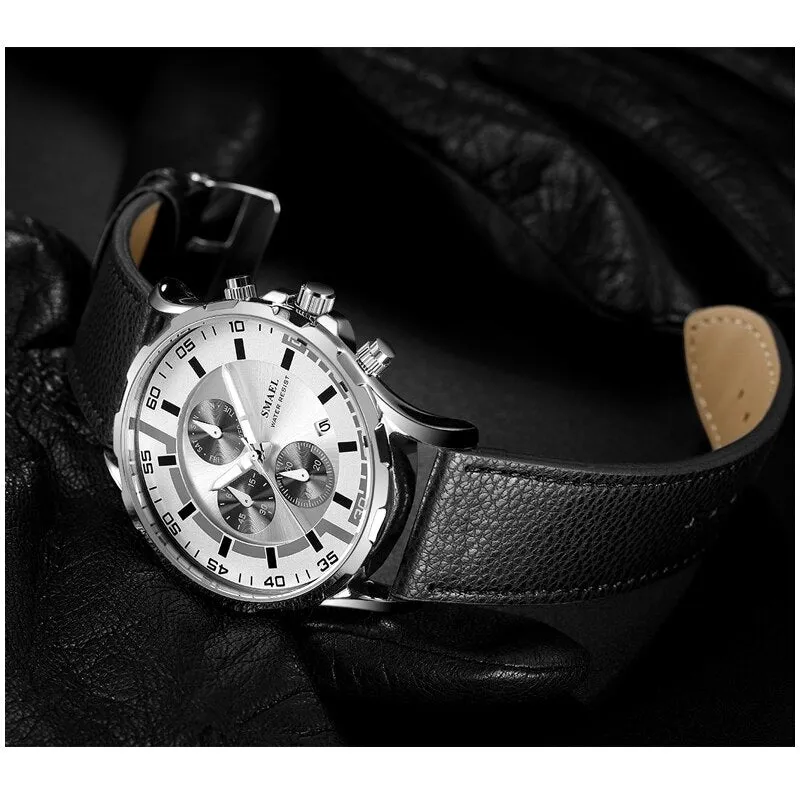 SMAEL Waterproof Men Watches Top Brand Luxury Sport Chronograph Quartz Watch Men Fashion Leather Date Clock Relogio Masculino