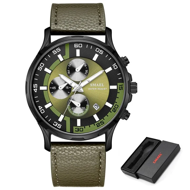 SMAEL Waterproof Men Watches Top Brand Luxury Sport Chronograph Quartz Watch Men Fashion Leather Date Clock Relogio Masculino