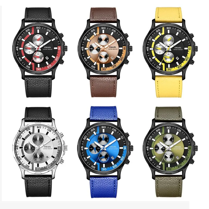 SMAEL Waterproof Men Watches Top Brand Luxury Sport Chronograph Quartz Watch Men Fashion Leather Date Clock Relogio Masculino