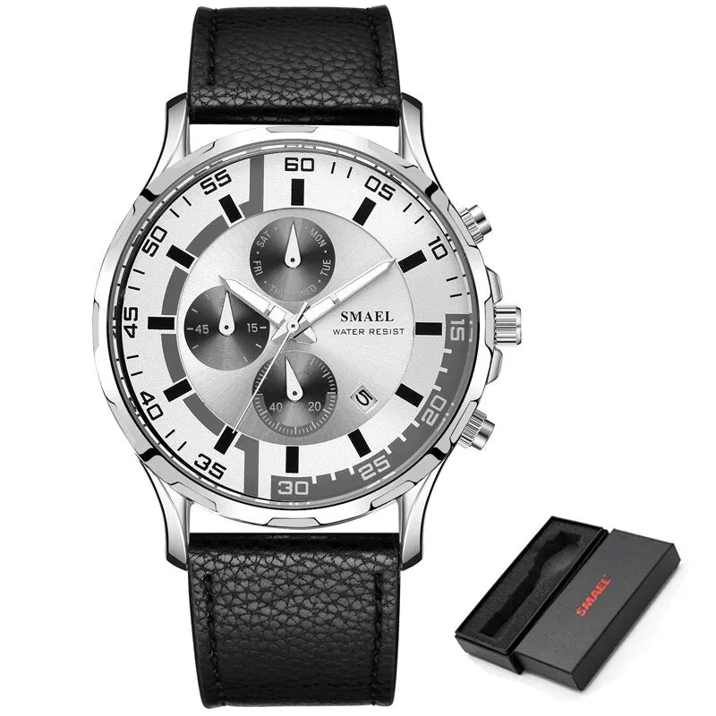 SMAEL Waterproof Men Watches Top Brand Luxury Sport Chronograph Quartz Watch Men Fashion Leather Date Clock Relogio Masculino
