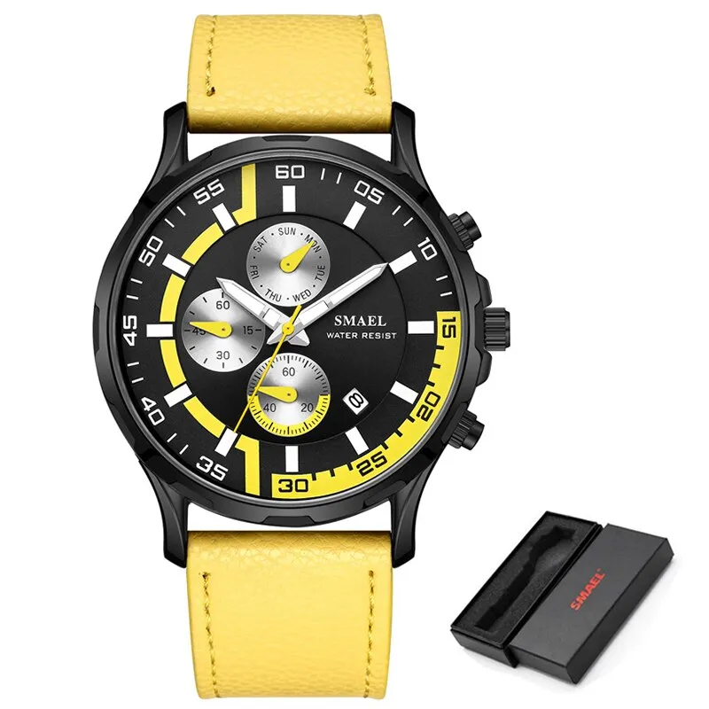 SMAEL Waterproof Men Watches Top Brand Luxury Sport Chronograph Quartz Watch Men Fashion Leather Date Clock Relogio Masculino