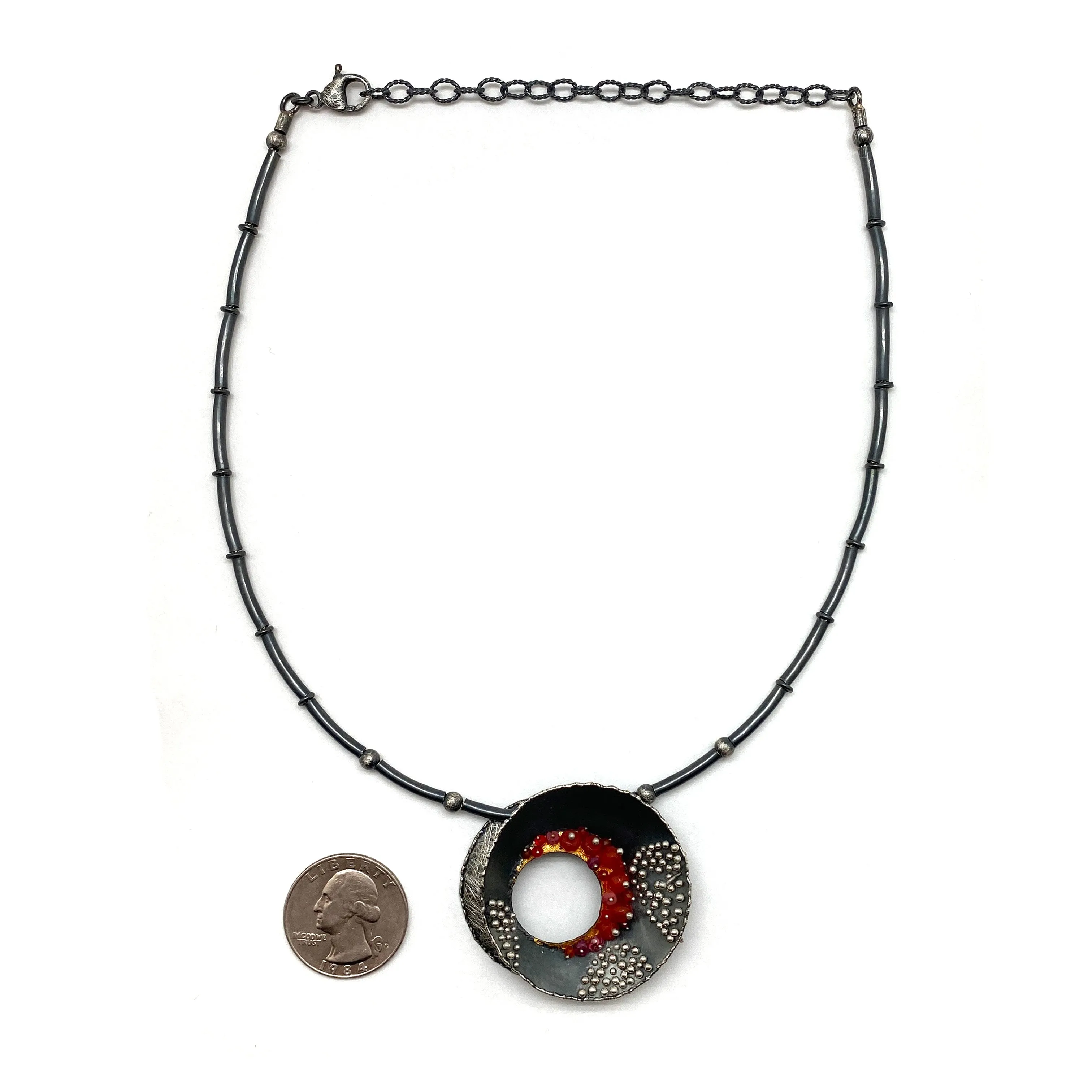 Small Carnelian Beaded Silver Concave Necklace