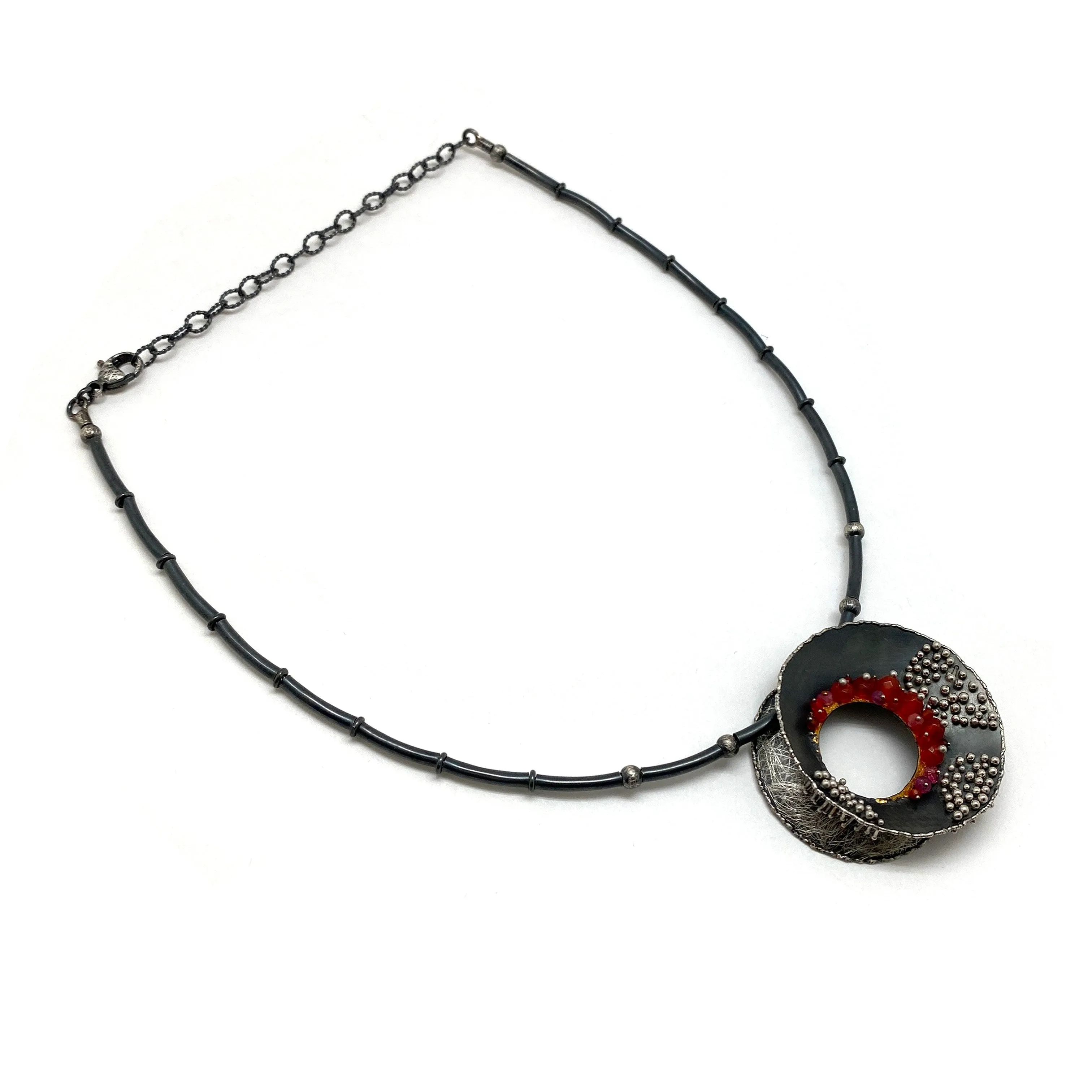 Small Carnelian Beaded Silver Concave Necklace