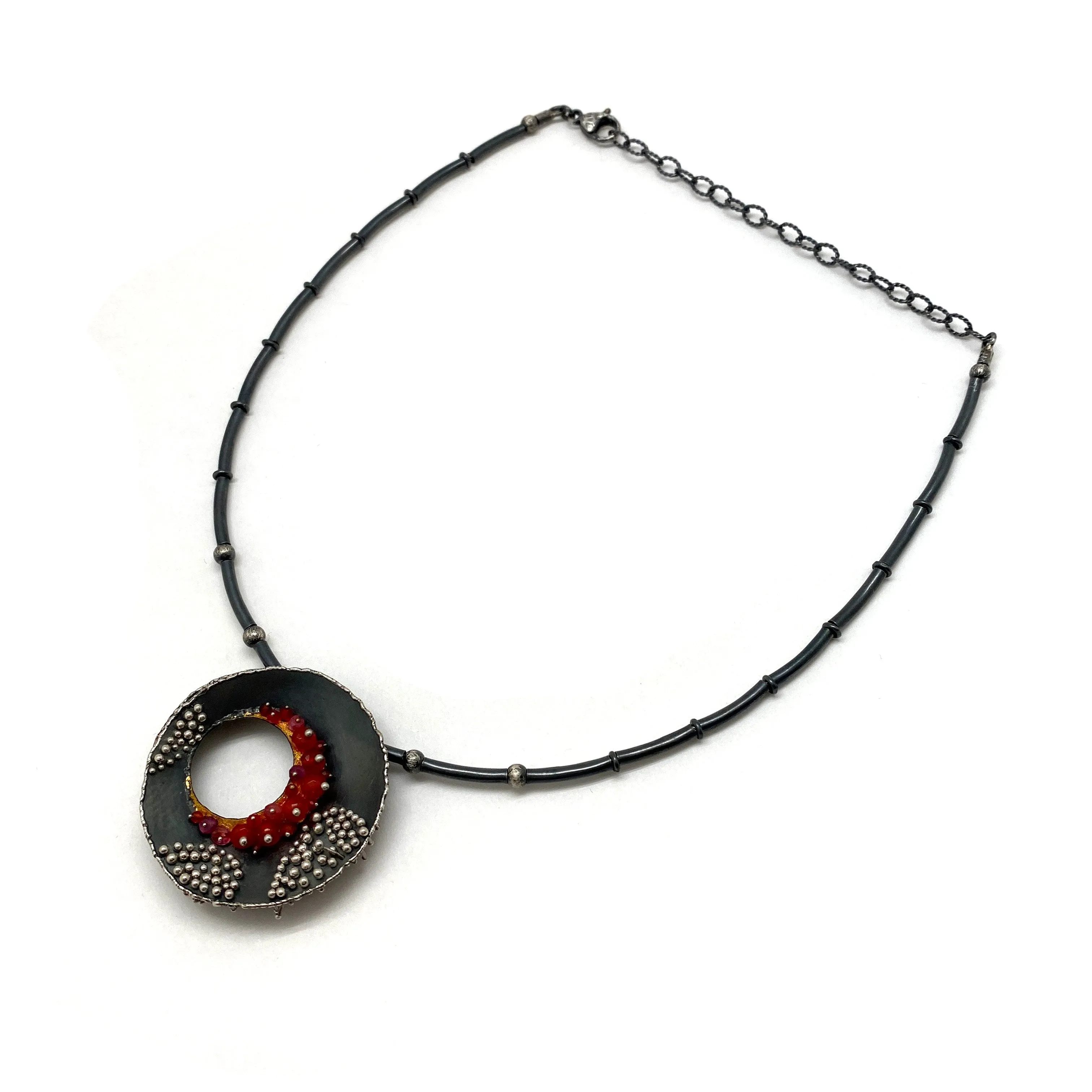 Small Carnelian Beaded Silver Concave Necklace