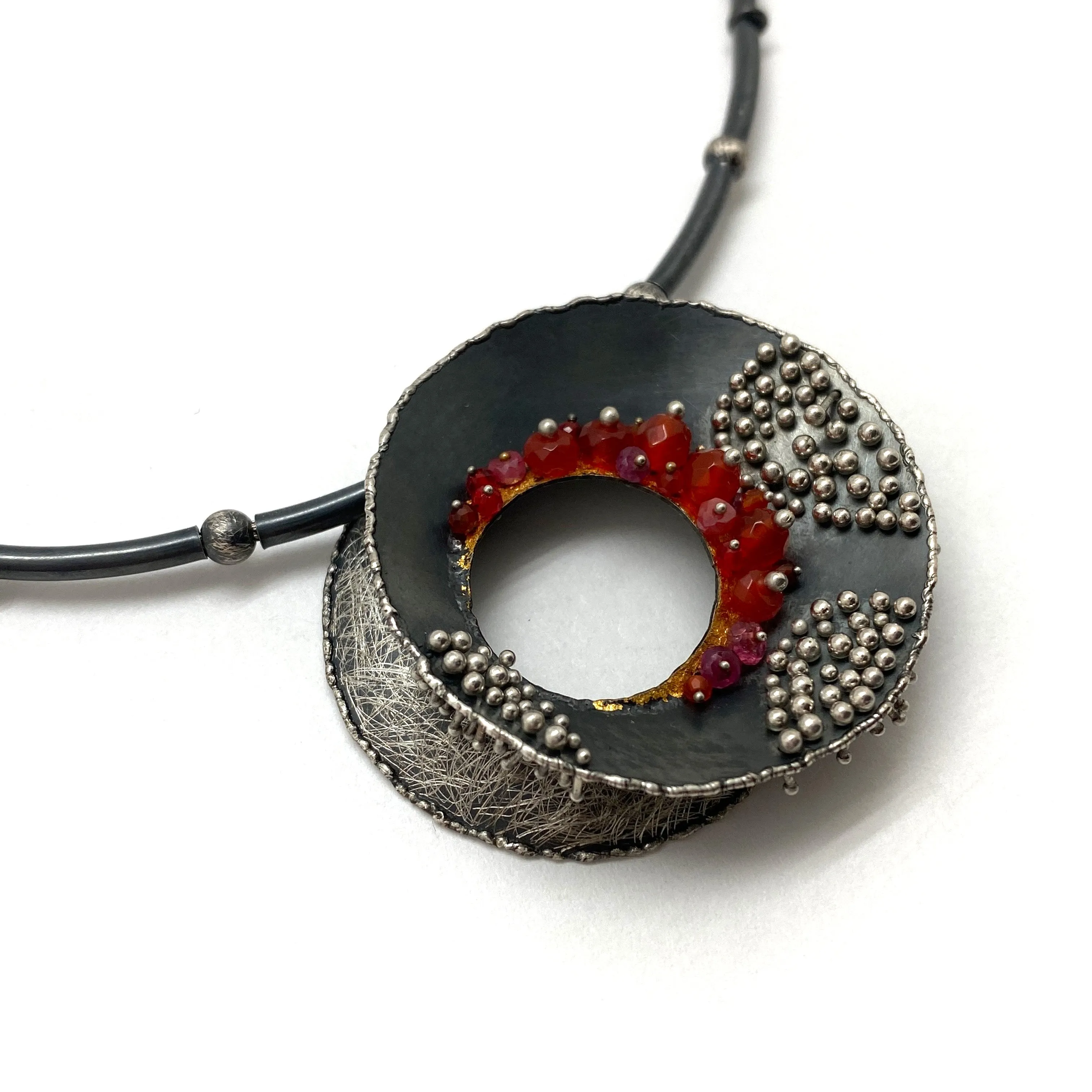 Small Carnelian Beaded Silver Concave Necklace
