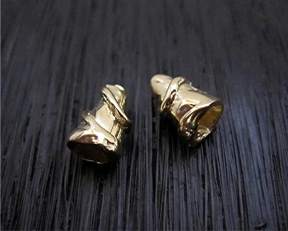 Small Gold Bronze Textured Jewelry Cones and End Caps (set of two)