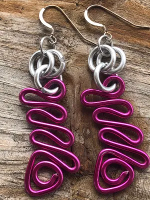 Small Pink zig zag earrings with silver accents and sterling silver ear wire