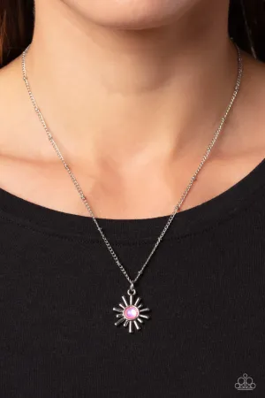 Soak Up the Sun - Pink - Beaded Center Sunburst Pedant Paparazzi Short Necklace