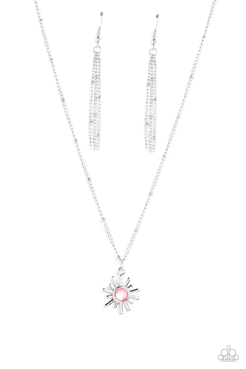 Soak Up the Sun - Pink - Beaded Center Sunburst Pedant Paparazzi Short Necklace