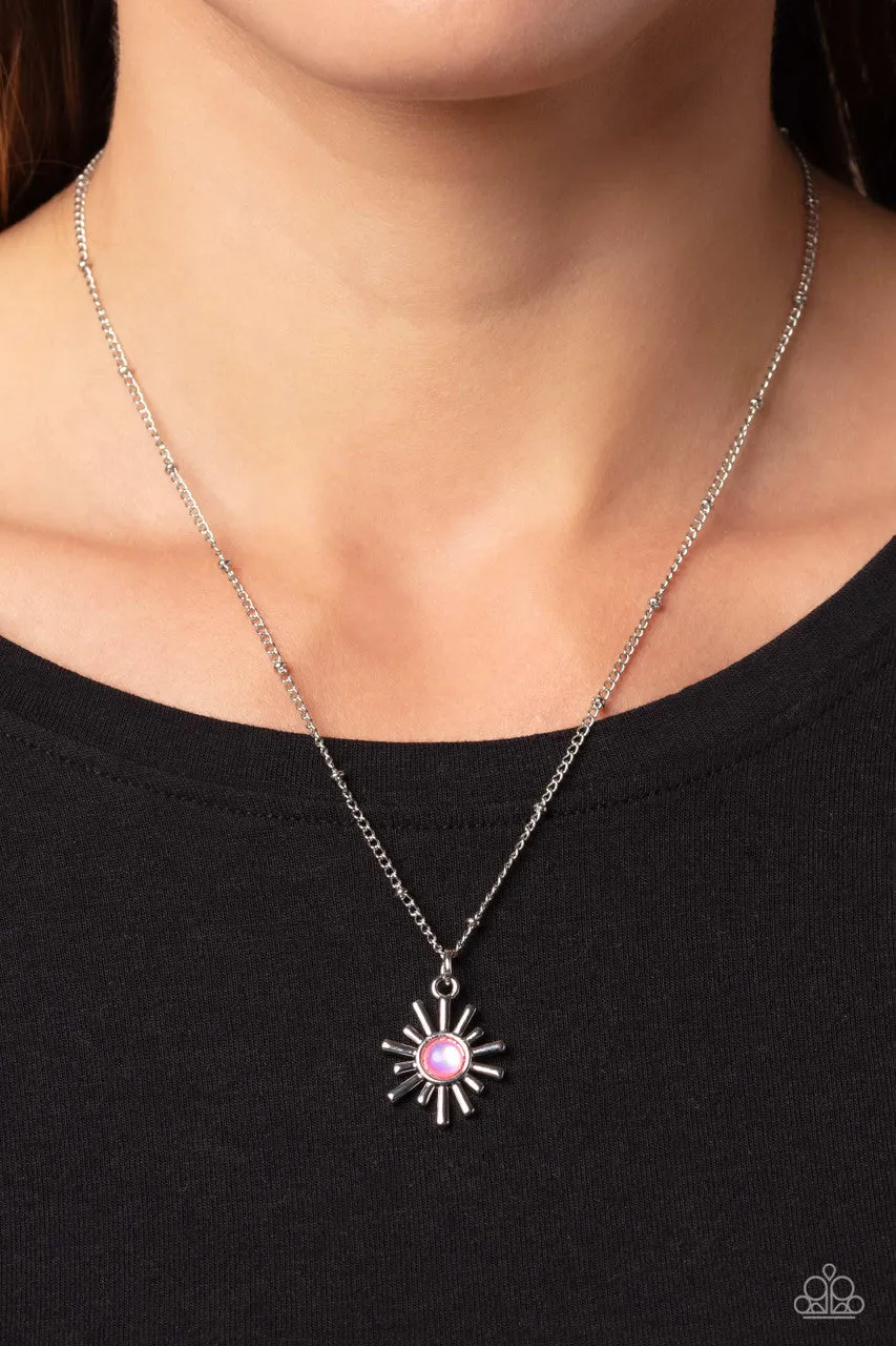 Soak Up the Sun - Pink - Beaded Center Sunburst Pedant Paparazzi Short Necklace