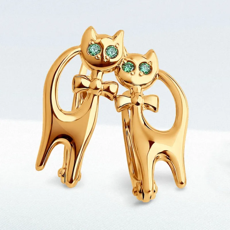 SOKOLOV - Girl Kitten Earrings - Yellow Gold With Phianites, Green