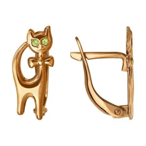 SOKOLOV - Girl Kitten Earrings - Yellow Gold With Phianites, Green