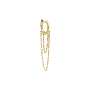 Solid Double Long Chain Huggie Earring 14K