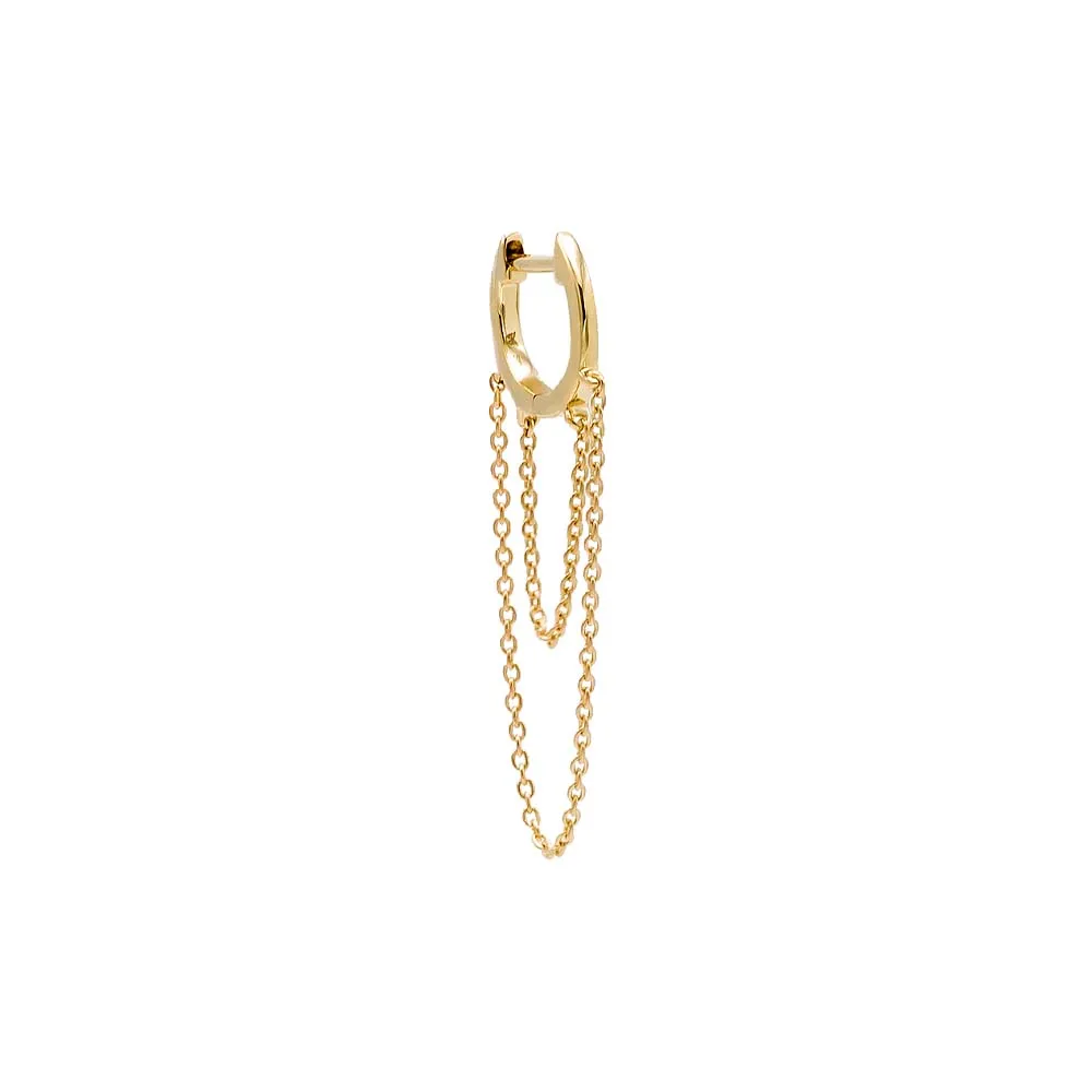 Solid Double Long Chain Huggie Earring 14K