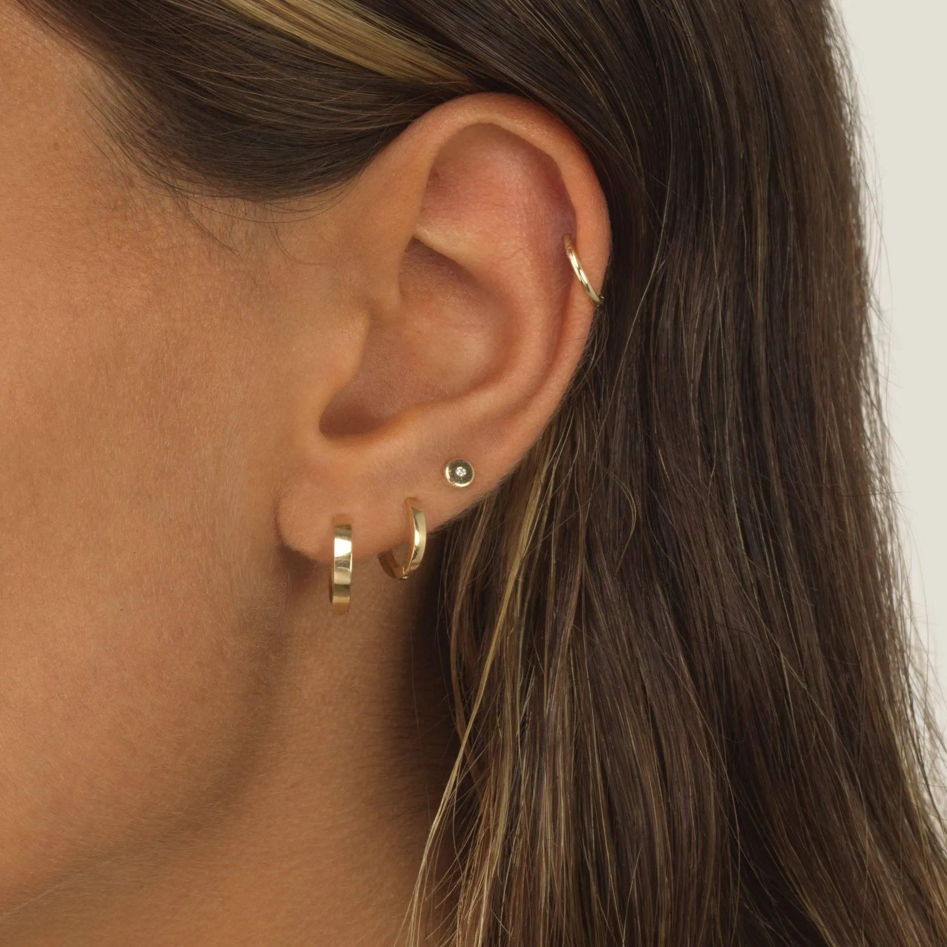 Solid Huggie Earring Combo Set 14K