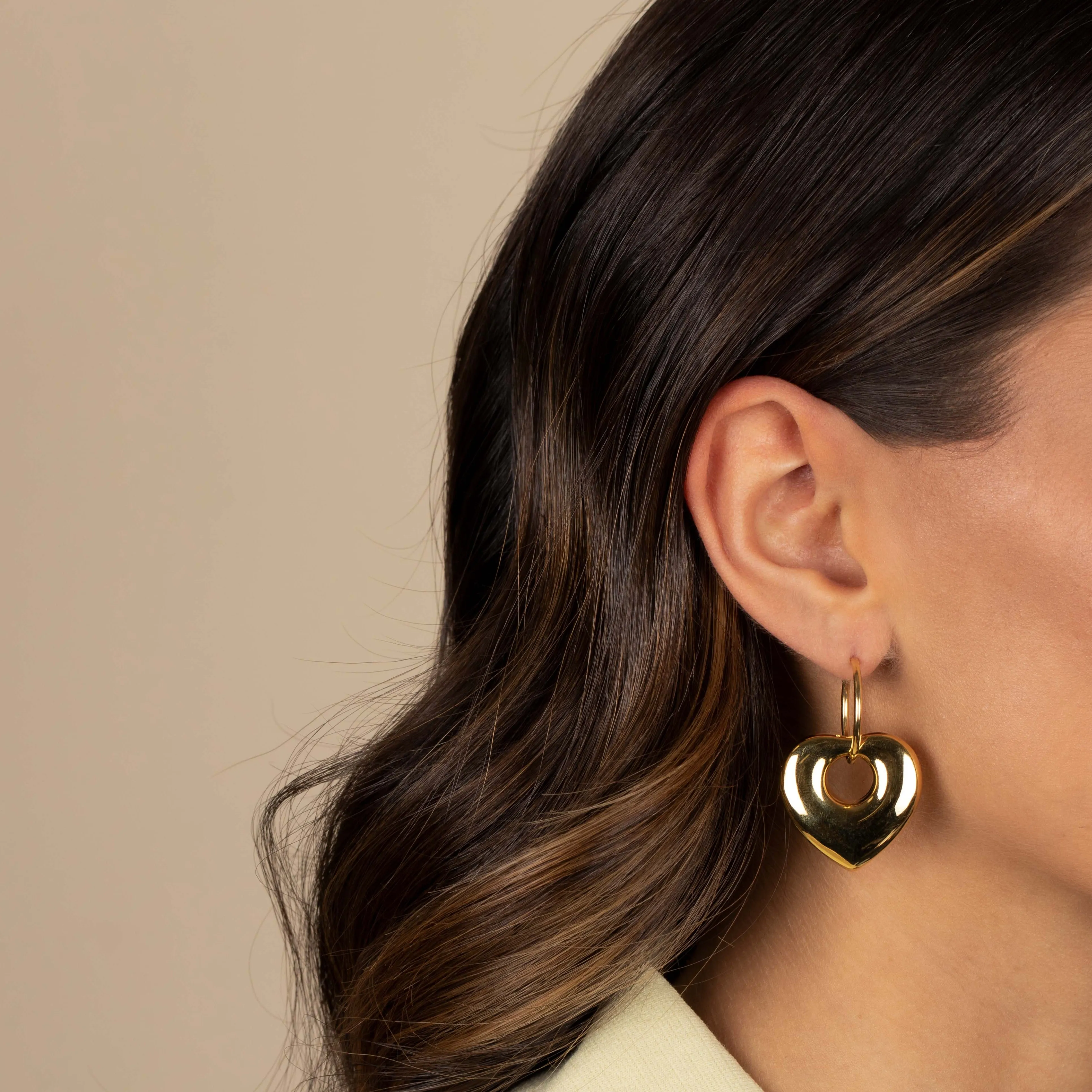 Solid Open Heart Dangling Huggie Earring