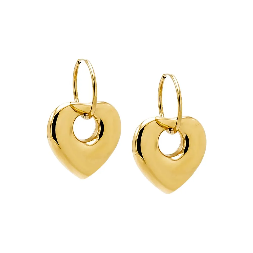 Solid Open Heart Dangling Huggie Earring