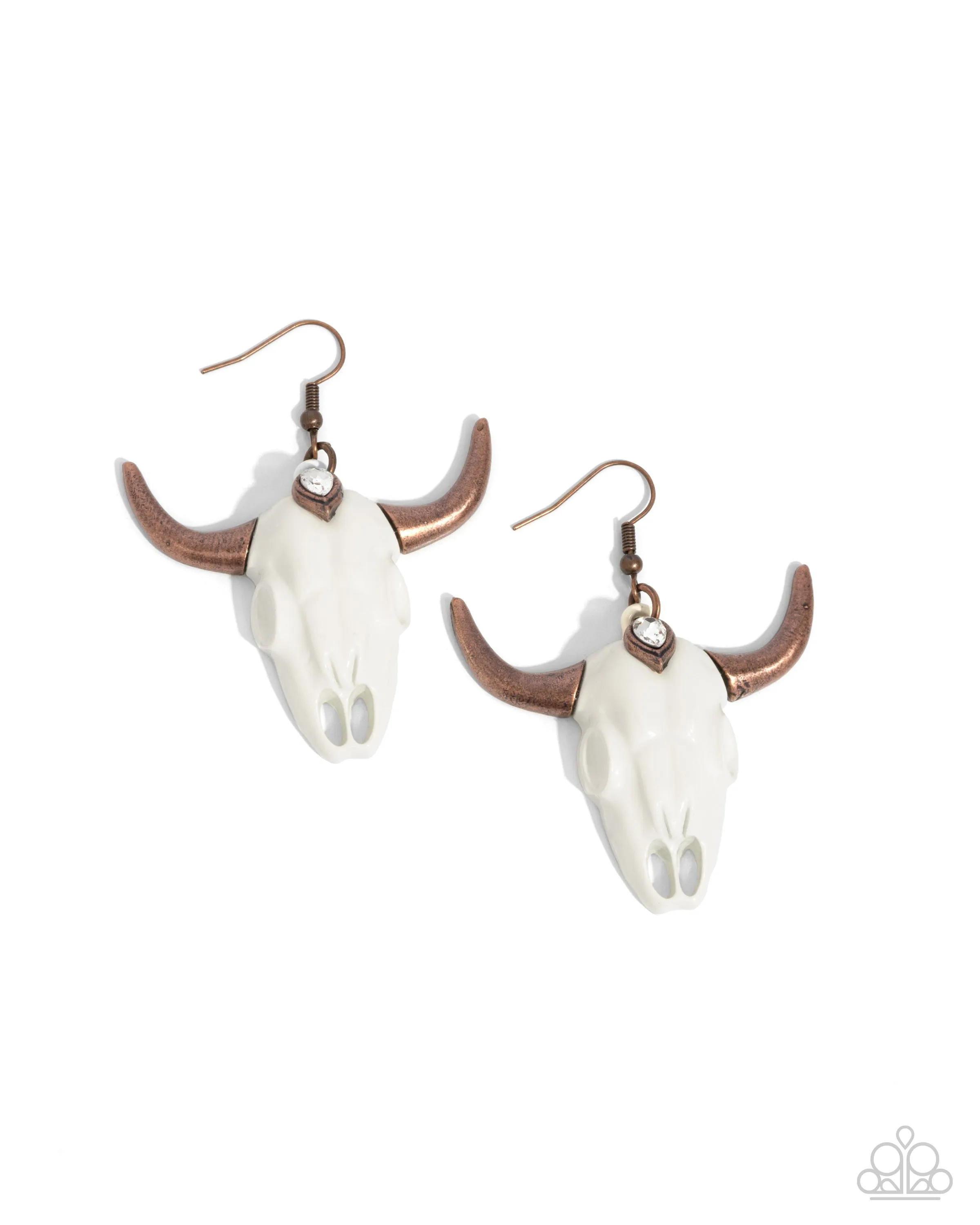 Southwestern Skull - Copper - White Longhorn Paparazzi Fishhook Earrings