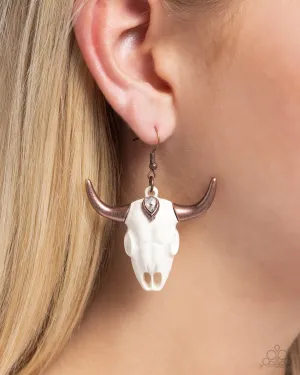 Southwestern Skull - Copper - White Longhorn Paparazzi Fishhook Earrings