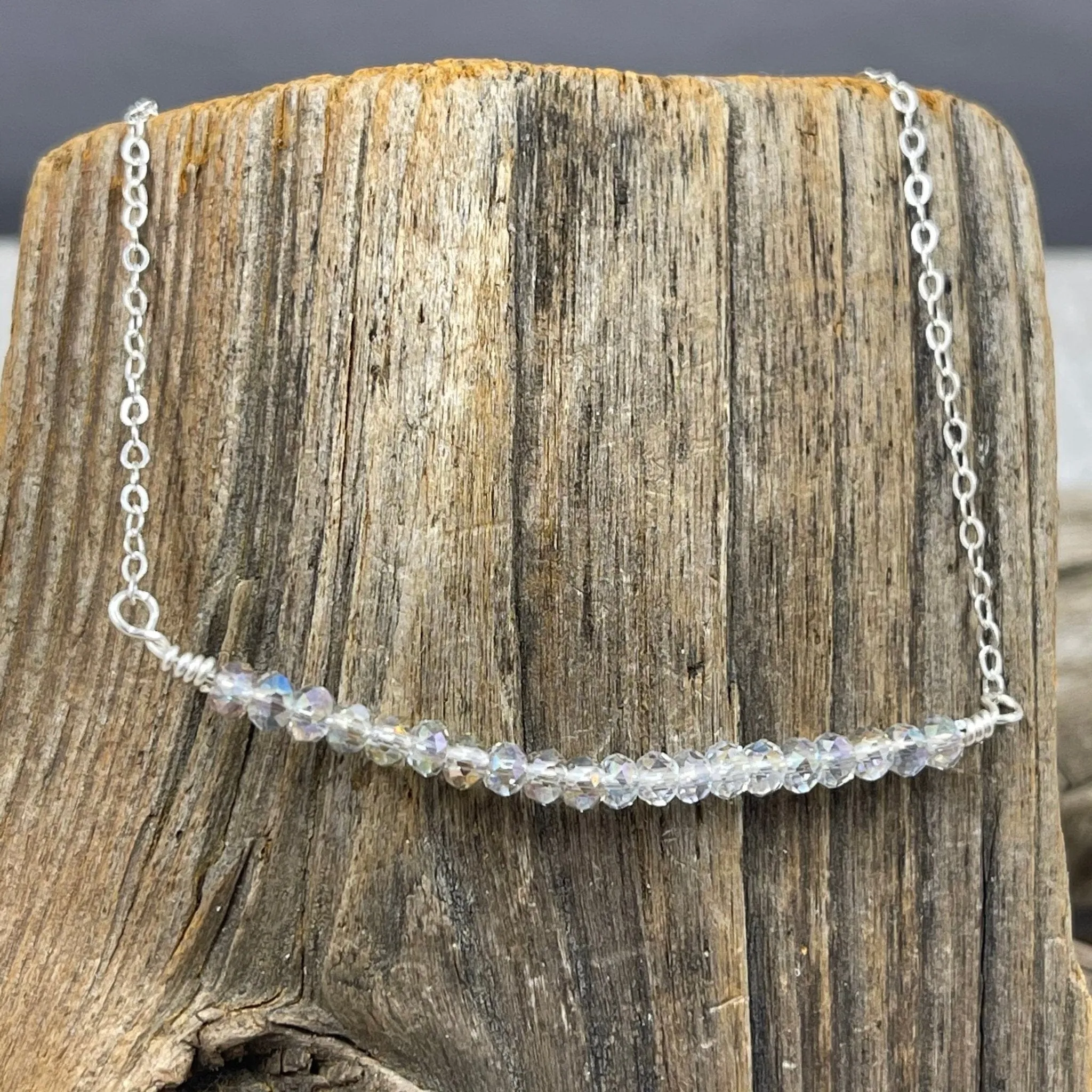Sparkling Stones Wire-Wrapped Sterling Silver Necklace