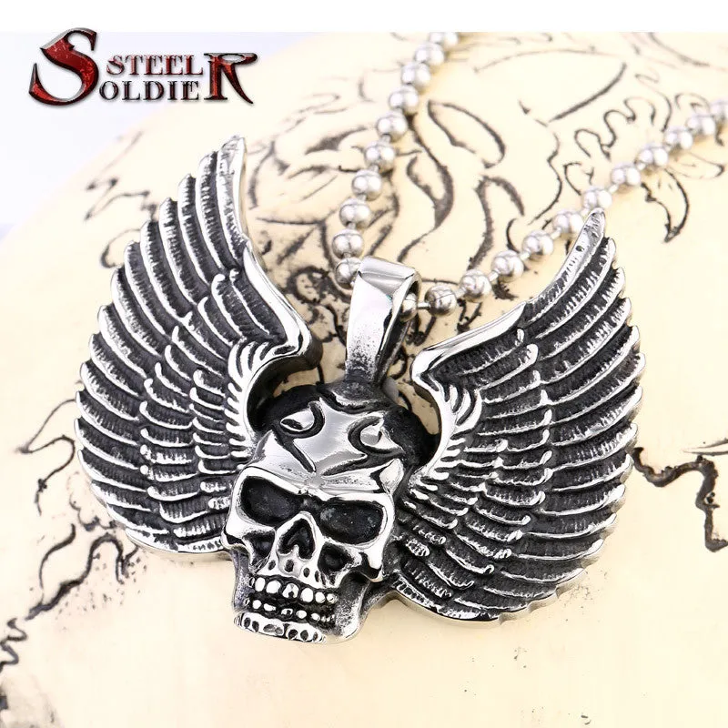 Stainless steel new arrvial angle wing punk skull men pendant stainless steel high quality fashion jewelry