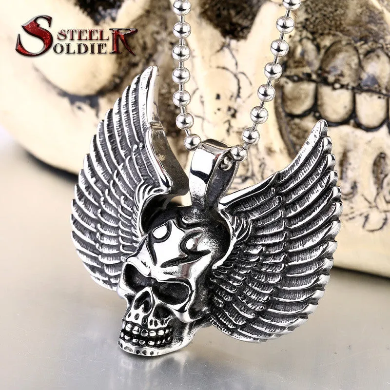 Stainless steel new arrvial angle wing punk skull men pendant stainless steel high quality fashion jewelry
