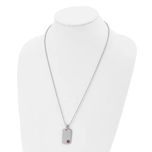 Stainless Steel Polished with Red Enamel Medical ID Dog Tag Necklace
