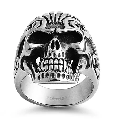 Stainless Steel Tribal Head Fang Skull Ring