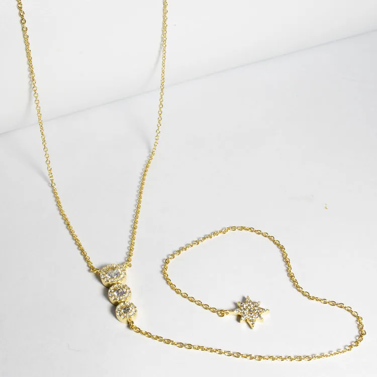Starburst CZ Lariat Necklace - Gold