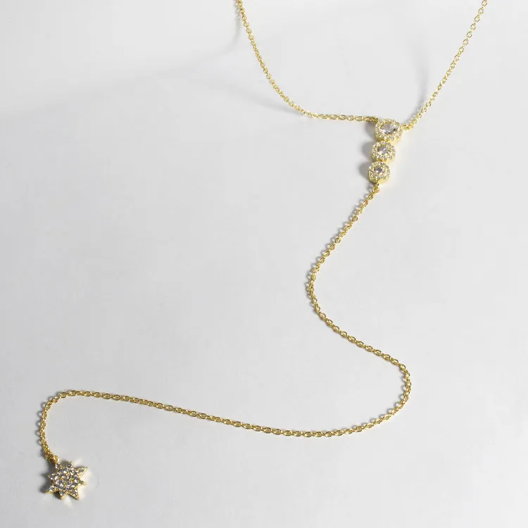 Starburst CZ Lariat Necklace - Gold