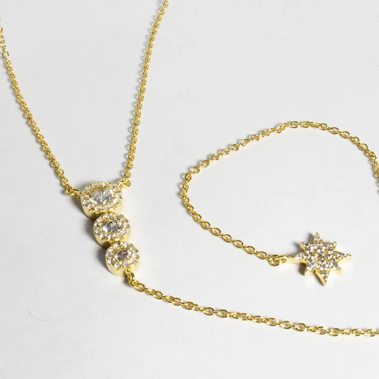 Starburst CZ Lariat Necklace - Gold