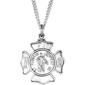 Sterling Silver 16.7x9 mm St. Florian 18" Necklace