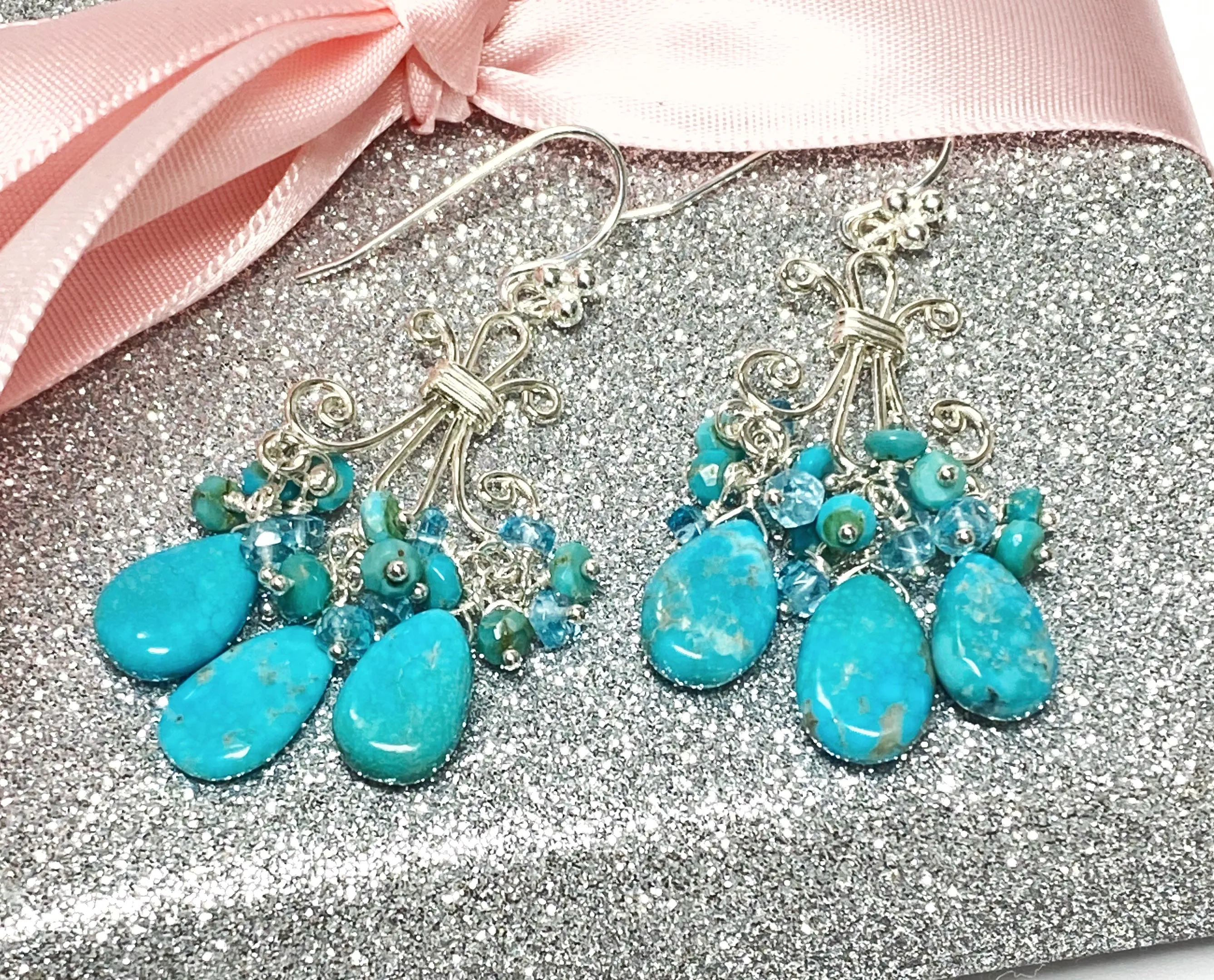 Sterling Silver and Turquoise Chandelier Gemstone Earrings