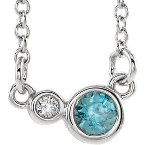 Sterling Silver Blue Zircon & .02 CTW Diamond 16" Necklace