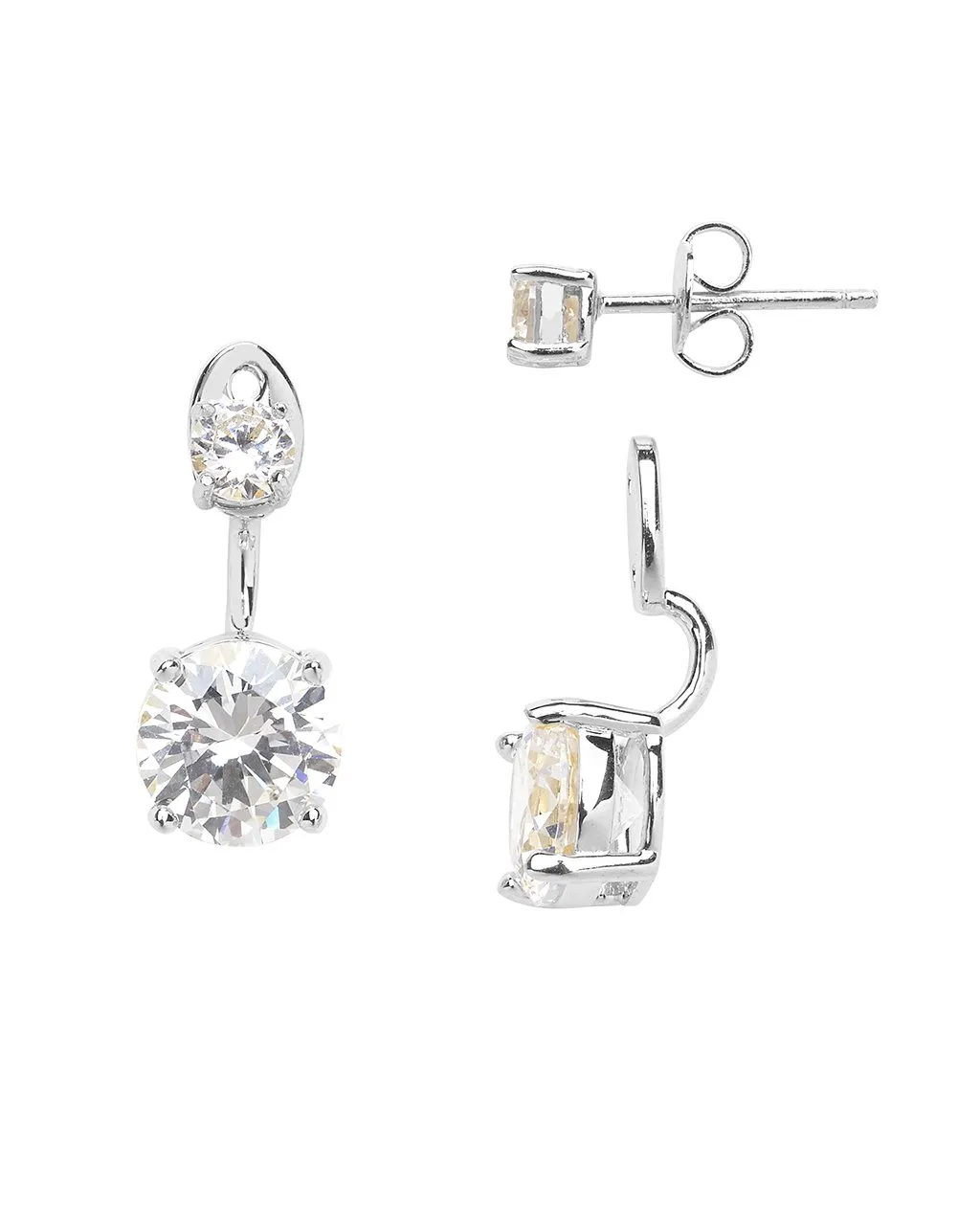 Sterling Silver Brilliant CZ Stud Jacket Earrings