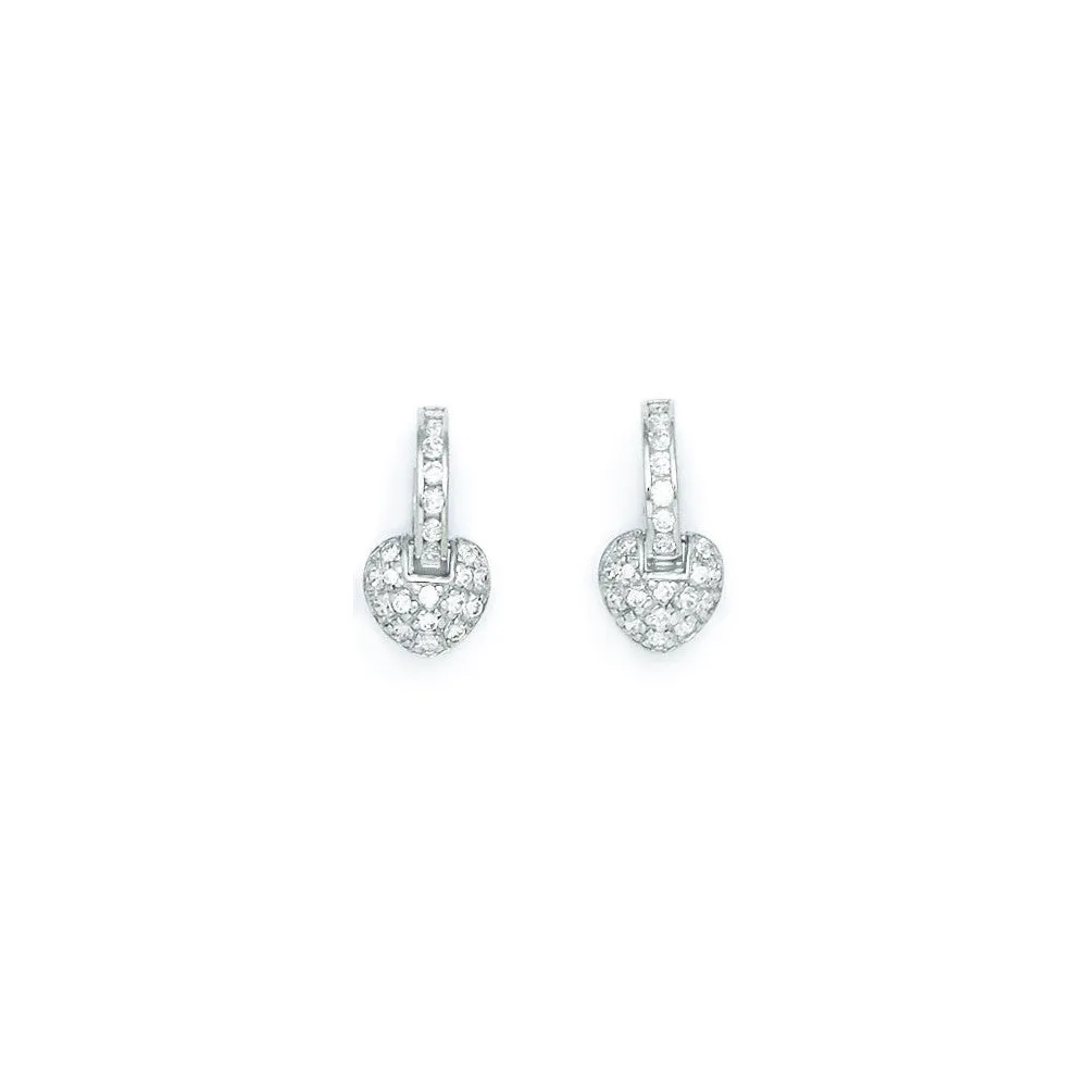 Sterling Silver CZ Zirconia Paved Heart Huggy Earrings