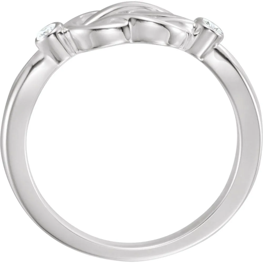 Sterling Silver Diamond Knot Ring, Size 7