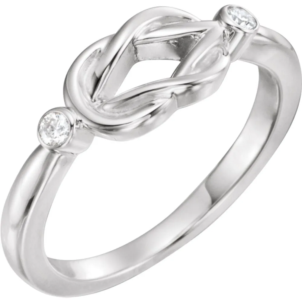 Sterling Silver Diamond Knot Ring, Size 7