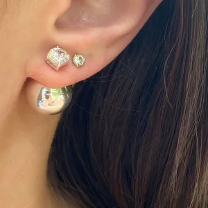 Sterling Silver Double-Ended Polished Ball   CZ Stud Post Earrings