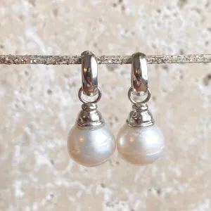 Sterling Silver Huggie Hoop with Paspaley Pearl Charm Earrings