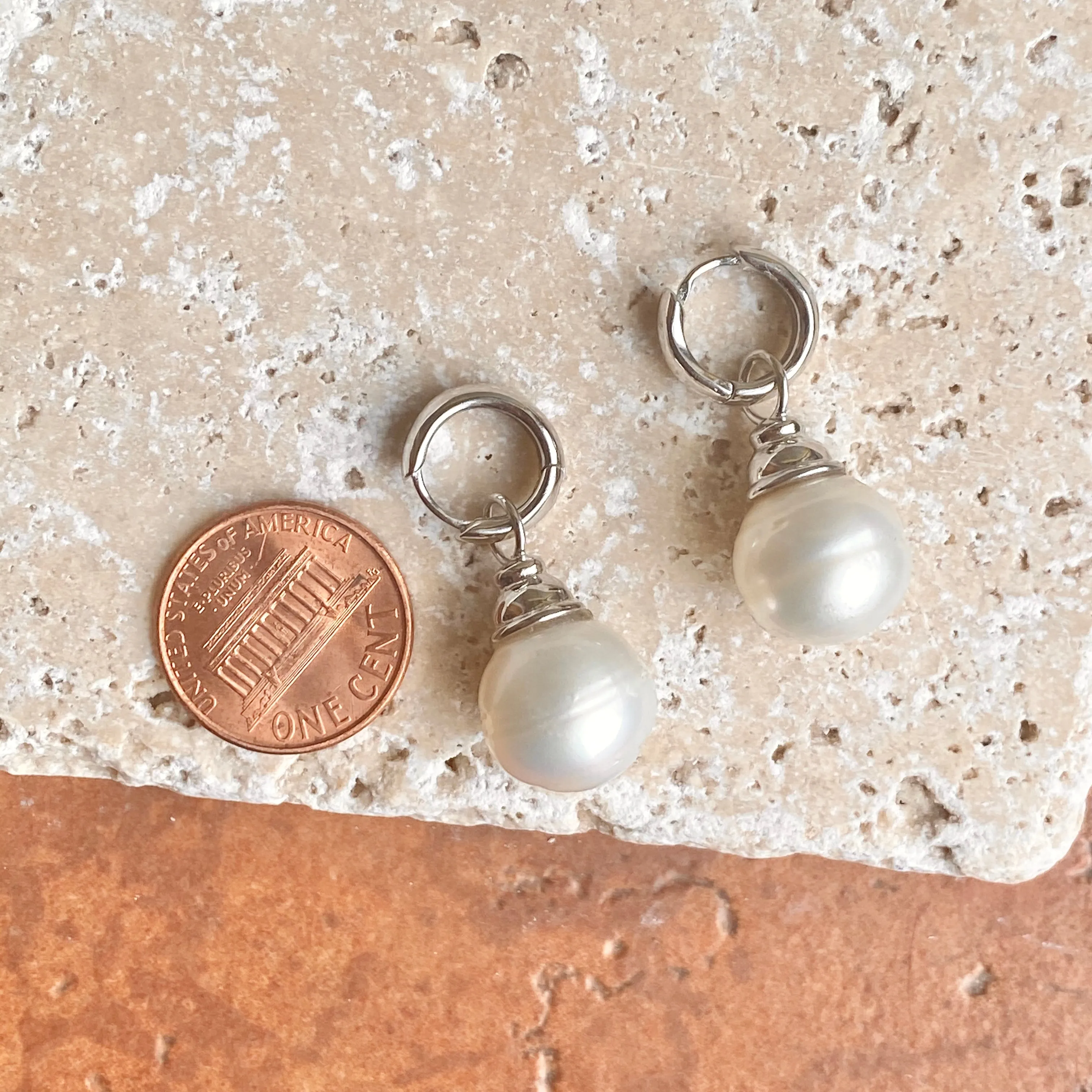 Sterling Silver Huggie Hoop with Paspaley Pearl Charm Earrings