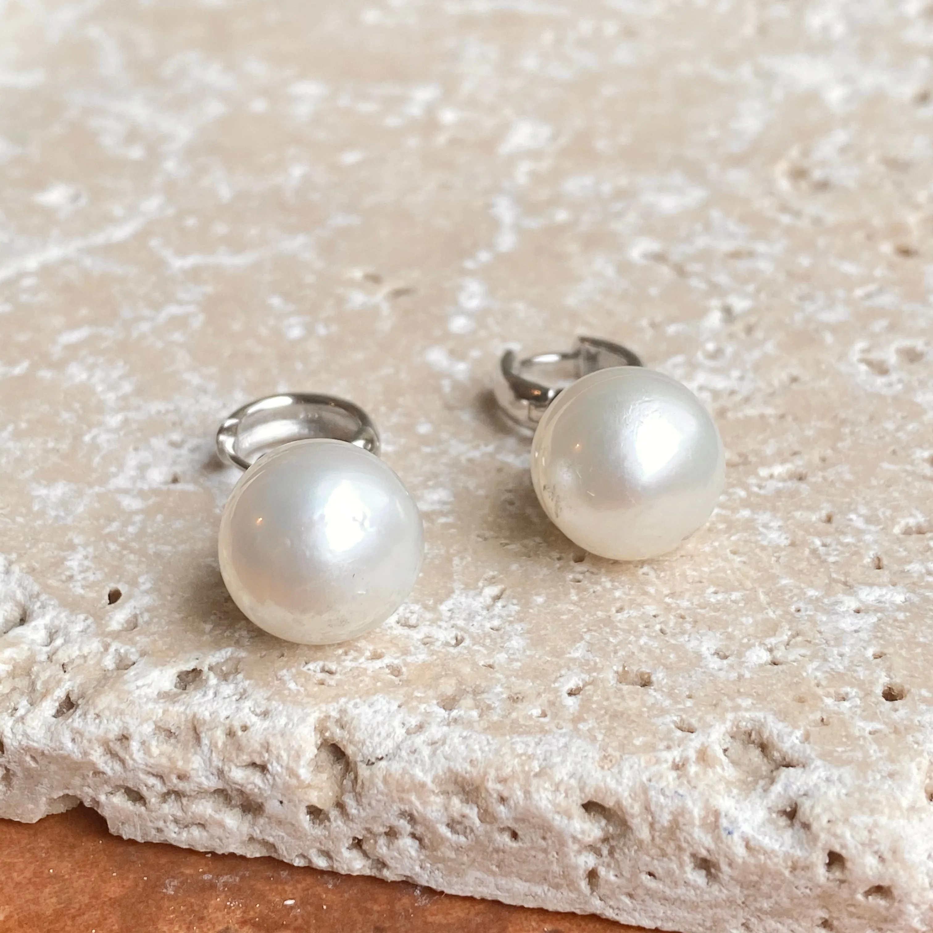 Sterling Silver Huggie Hoop with Paspaley Pearl Charm Earrings