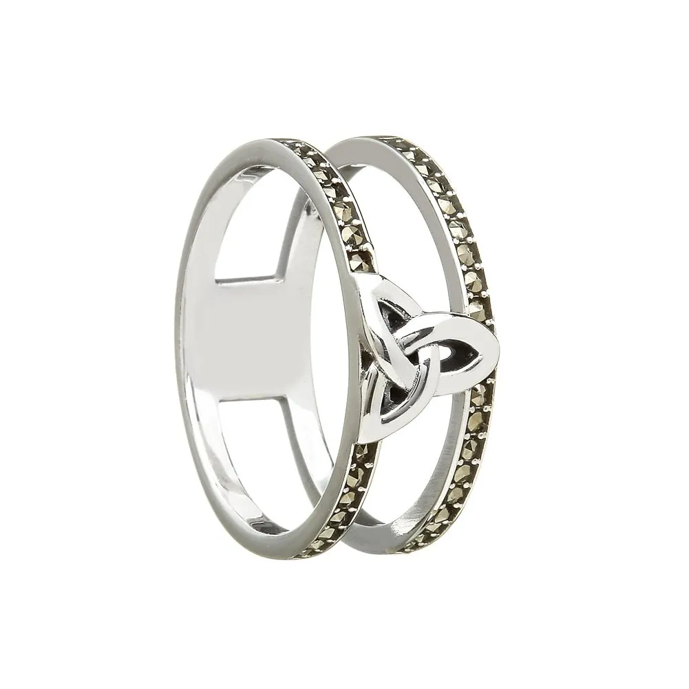 Sterling Silver Marcasite Celtic Trinity Knot Cage Ring - ANU3020