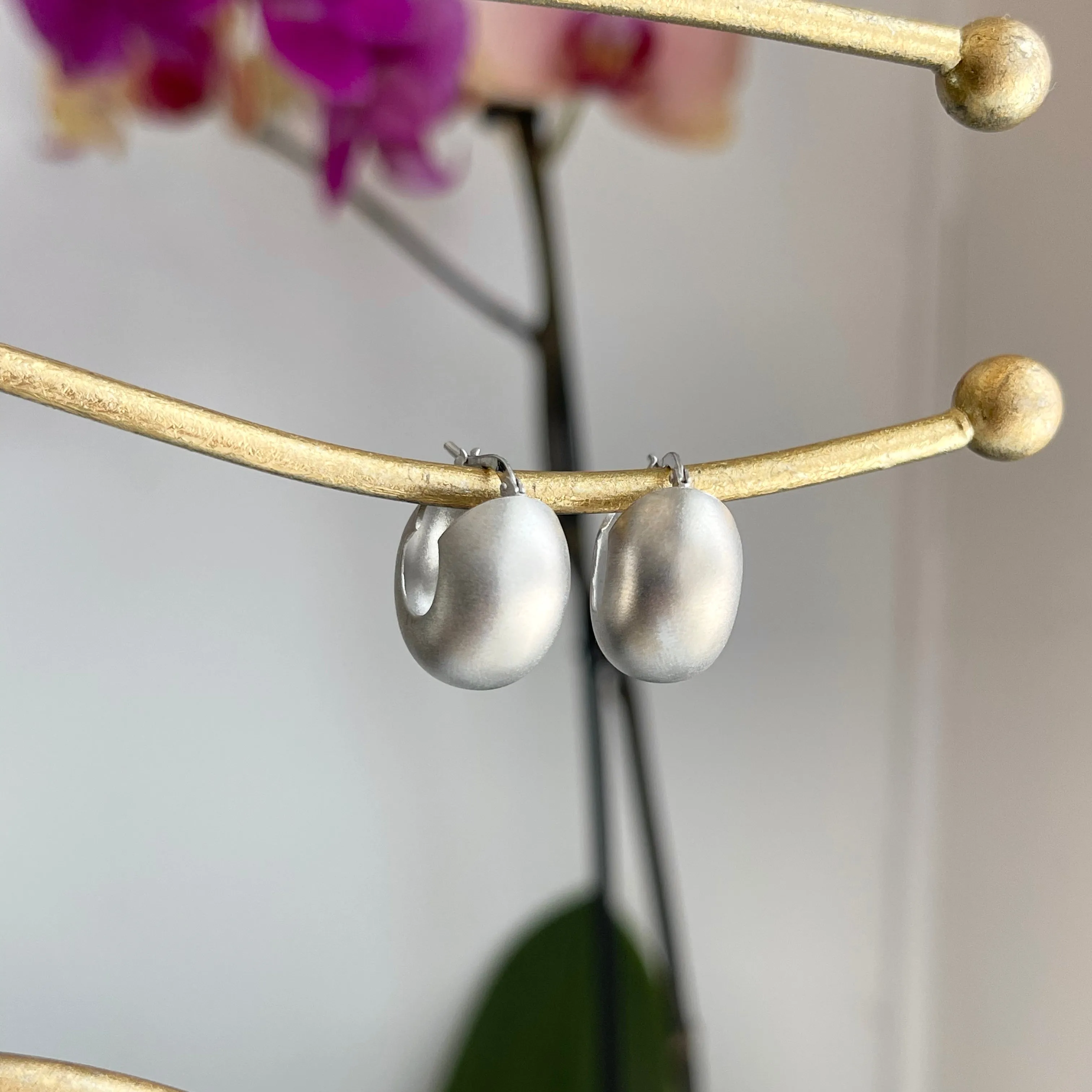 Sterling Silver Matte Huggie Hoop Earrings 18mm