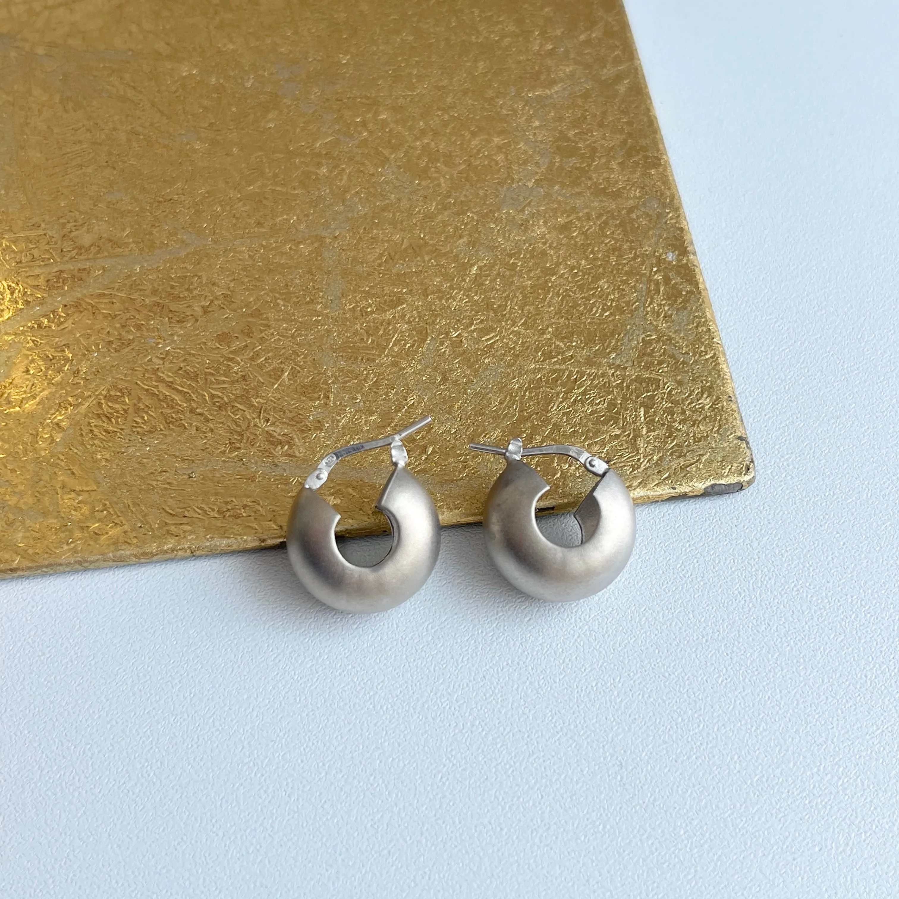 Sterling Silver Matte Huggie Hoop Earrings 18mm